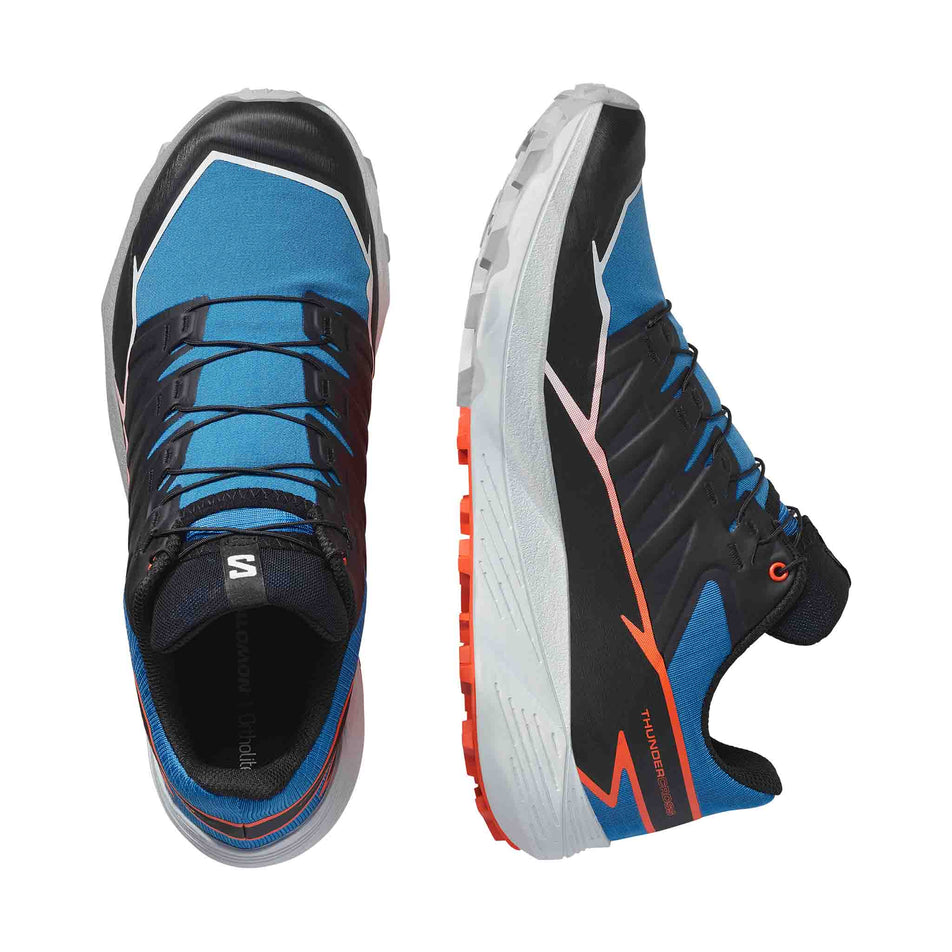 A pair of Salomon Men's Thundercross Running Shoes in the French Blue/Black/Cherry Tomato colourway. (8560936288418)