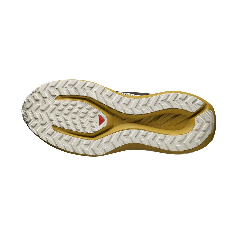 Outsole of the right shoe from a pair of Salomon Men's DRX Defy Gravel Running Shoes in the Wren/Spicy Mustard/Vanilla Ice colourway. (8561639817378)