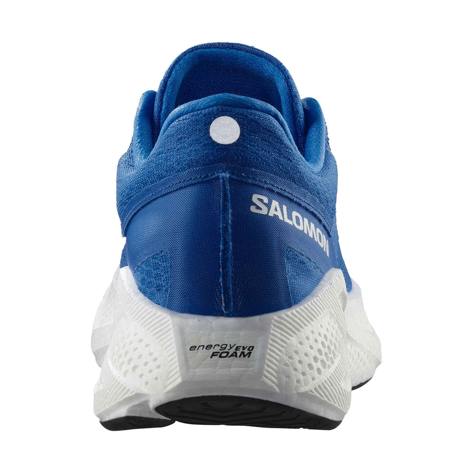 The back of the right shoe from a pair of Salomon Men's Aero Glide 3 Running Shoes in the French Blue/White/Cherry Tomato colourway. (8576008257698)