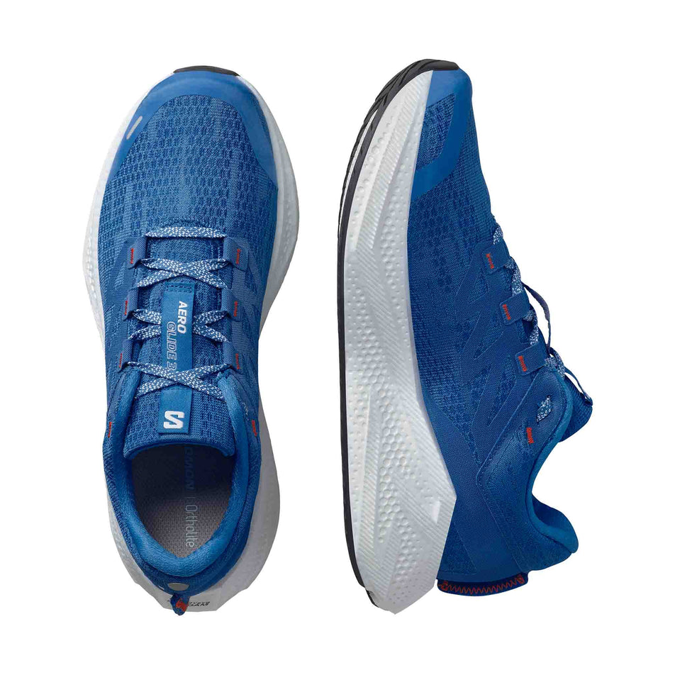 A pair of Salomon Men's Aero Glide 3 Running Shoes in the French Blue/White/Cherry Tomato colourway. (8576008257698)