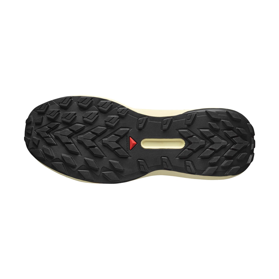 The outsole of the left shoe from a pair of Salomon Men's Genesis Running Shoes in the Transparent Yellow/Black/Willowherb colourway. (8783441887394)