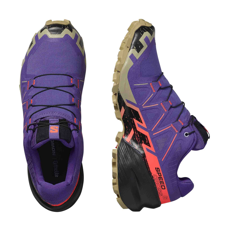 A pair of Salomon Women's Speedcross 6 Running Shoes in the Liberty/Black/Neon Flame colourway. (8721041555618)