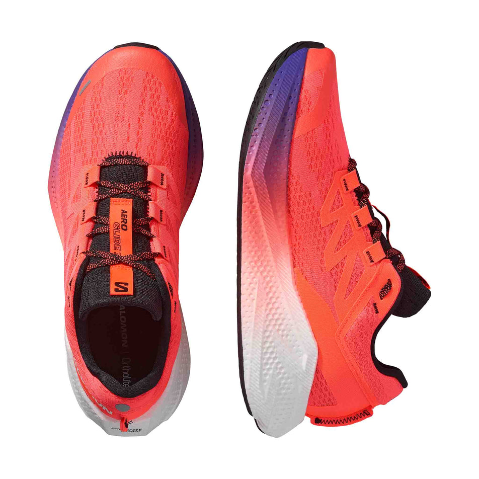 A pair of Salomon Men's Aero Glide 3 Running Shoes in the Neon Flame/White/Black colourway. (8783447195810)