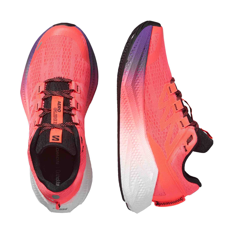 A pair of Salomon Women's Aero Glide 3 Running Shoes in the Neon Flame/White/Black colourway. (8783549956258)