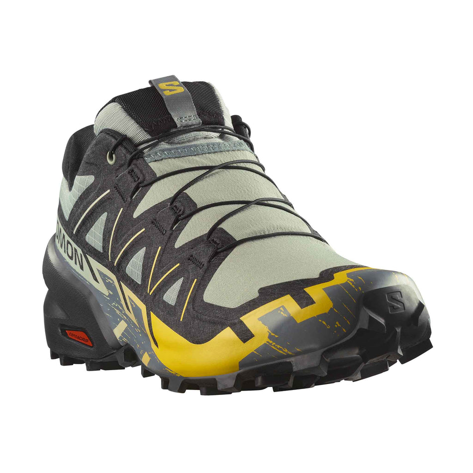 Lateral view of the right shoe from a pair of Salomon Men's Speedcross 6 Running Shoes in the Wrought Iron/Black/Incaberry colourway. (8721007313058)