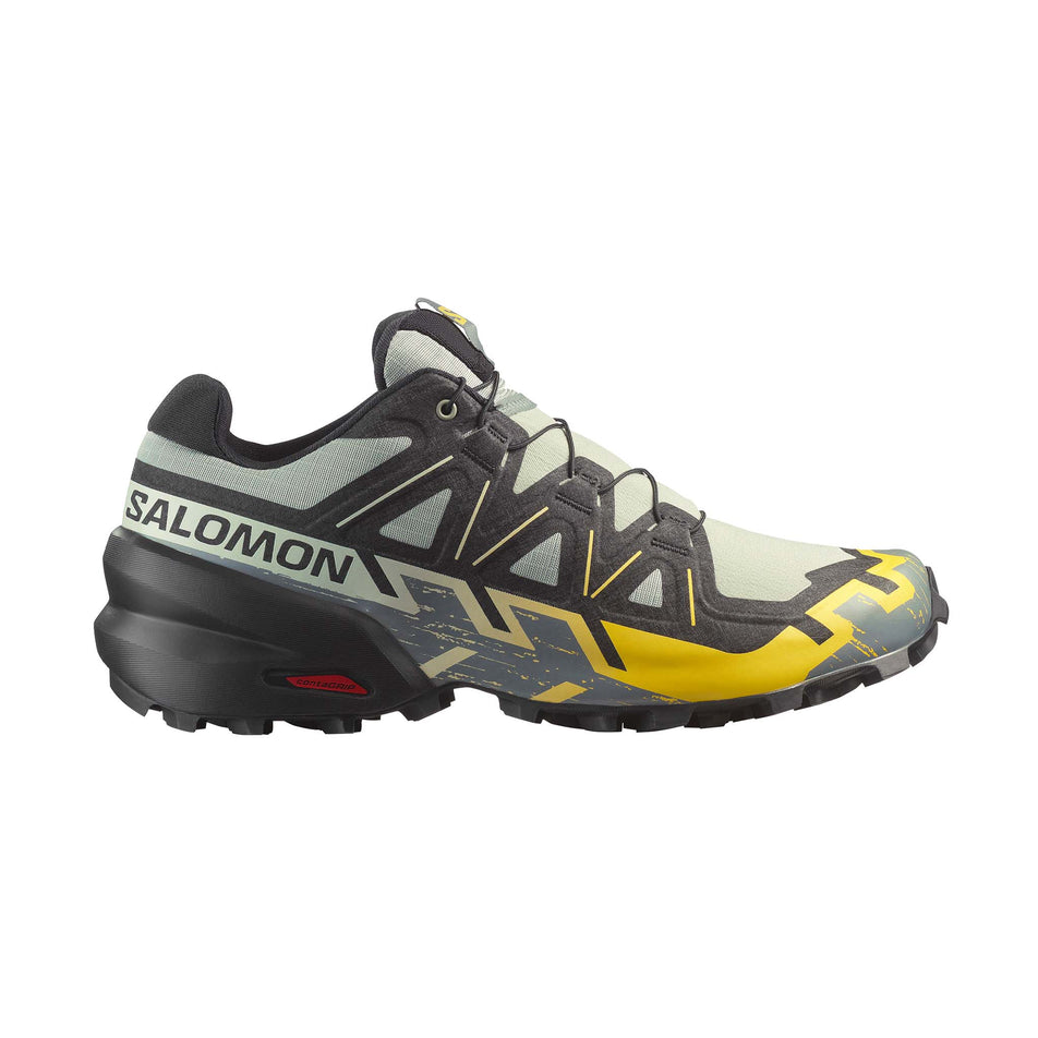 Lateral view of the right shoe from a pair of Salomon Men's Speedcross 6 Running Shoes in the Wrought Iron/Black/Incaberry colourway. (8721007313058)