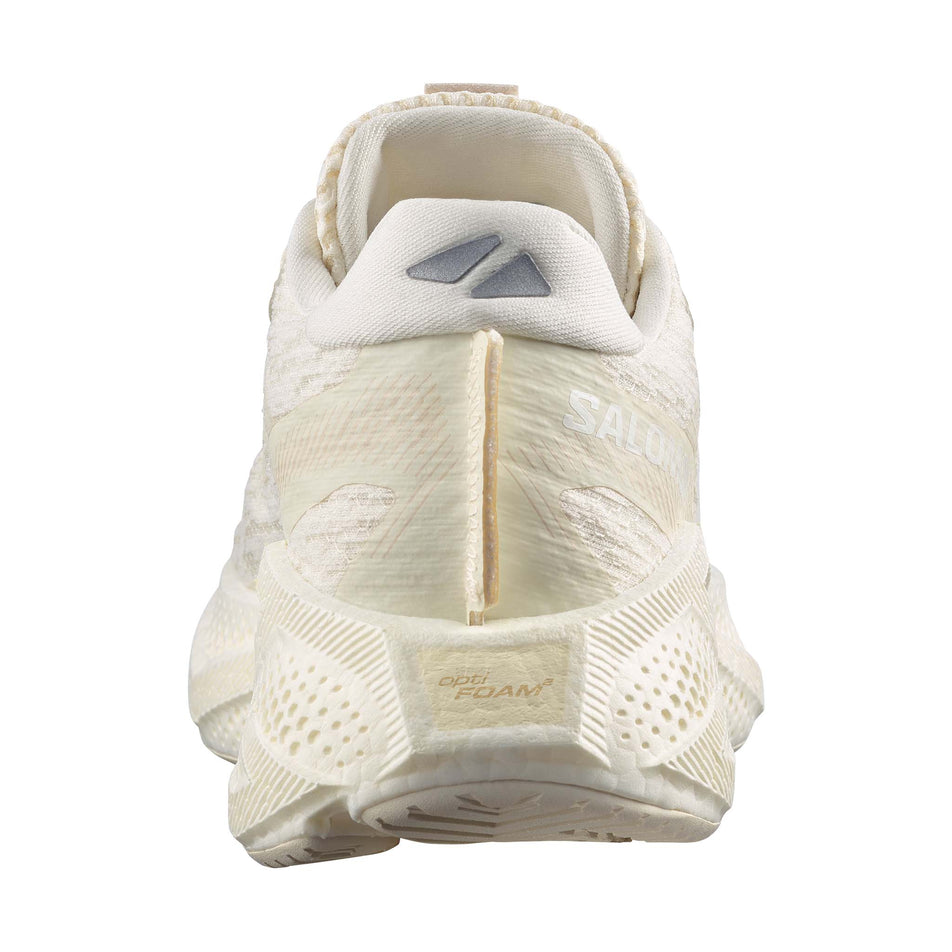 The back of the right shoe from a pair of Salomon Women's Aero Glide 4 Running Shoes in the Vanilla Ice/Vanilla Ice/White colourway.