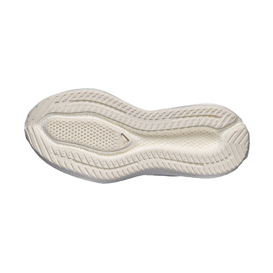 The outsole of the right shoe from a pair of Salomon Women's Aero Glide 4 Running Shoes in the Vanilla Ice/Vanilla Ice/White colourway.