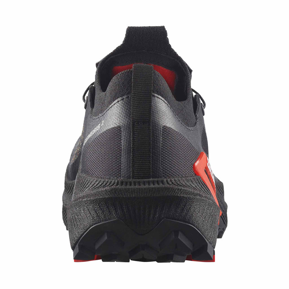 The back of the right shoe from a pair of Salomon Unisex S/Lab Genesis 2 Trail Running Shoes in the Black/Black colourway.