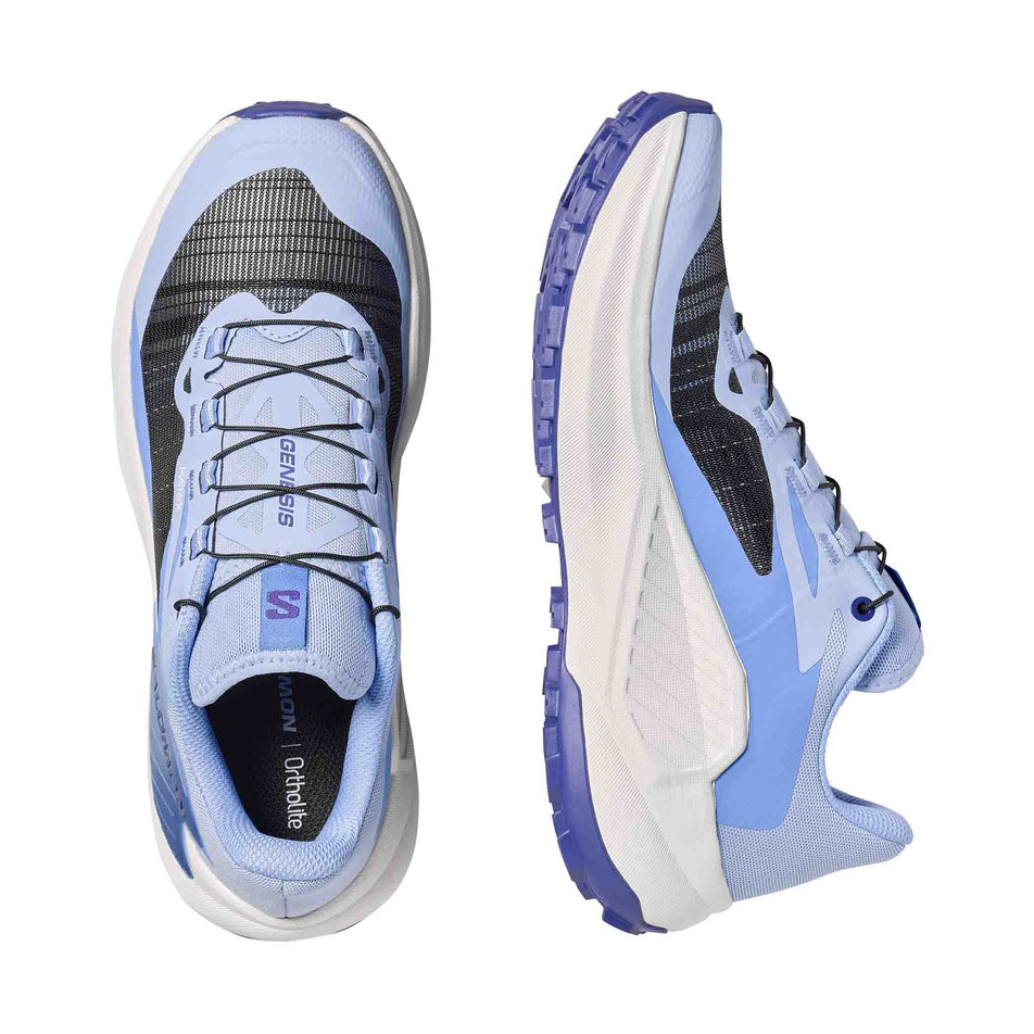 A pair of Salomon Women's Genesis Running Shoes in the Brunnera Blue/Persian Jewel/Deep Blue colourway.