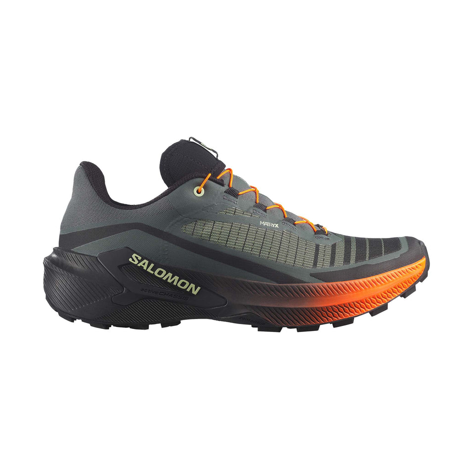 Lateral view of the right shoe from a pair of Salomon Men's Genesis 2 Trail Running Shoes in the Urban Chic/Black colourway.