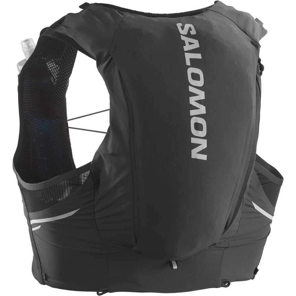 Back of a Salomon Unisex Sense Pro 10 Running Vest in the Black/Ebony colourway, with flasks included. (7992933253282)