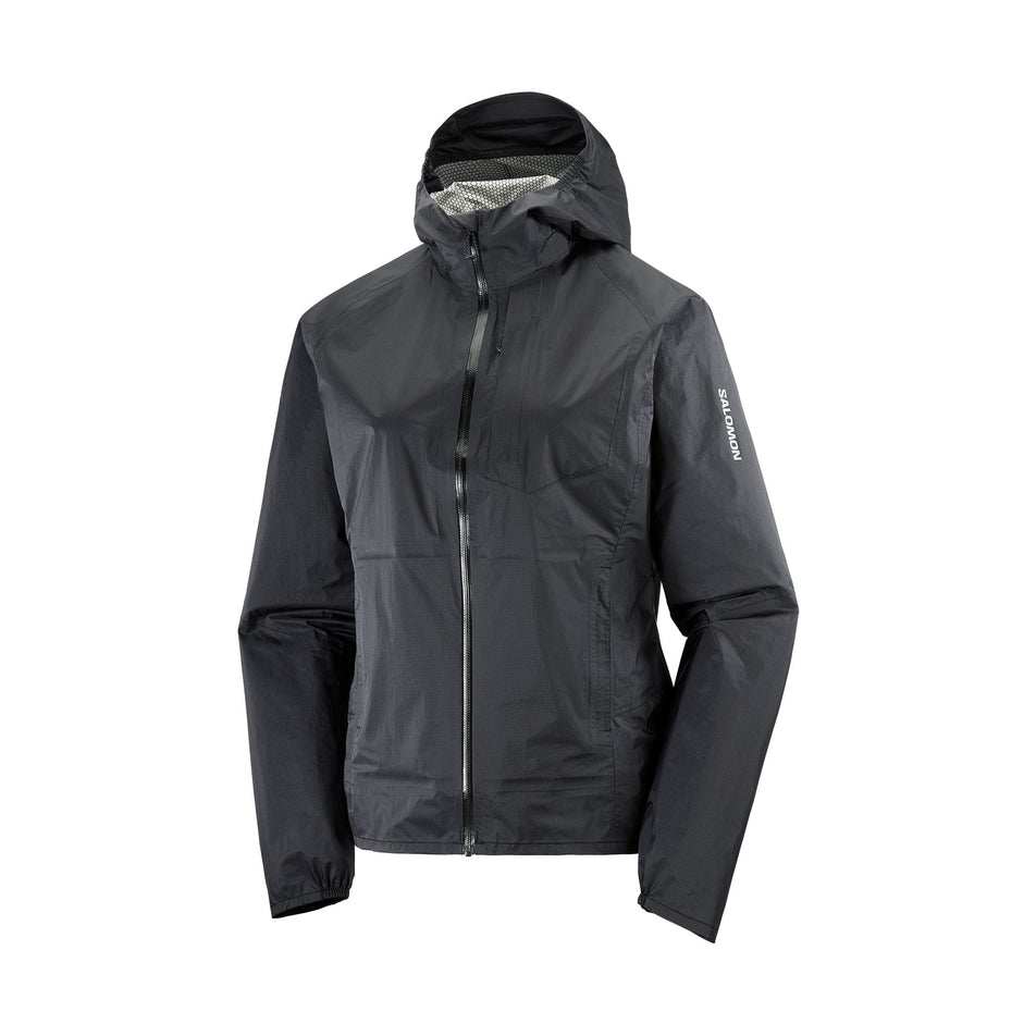 Front view of a Salomon Bonatti Waterproof Shell Jacket in the Deep Black colourway (8464141320354)