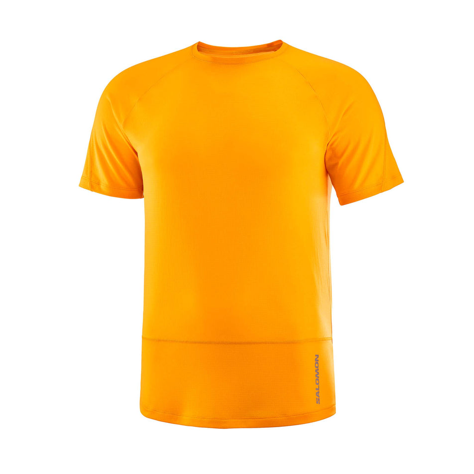 Front view of a Salomon Men's Cross Run Short Sleeve T-Shirt in the Zinnia colourway (8157835428002)
