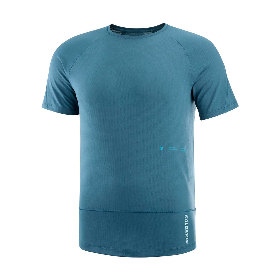 Front view of a Salomon Men's Cross Run GFX Short Sleeve T-Shirt in the Deep Dive colourway (8157850534050)