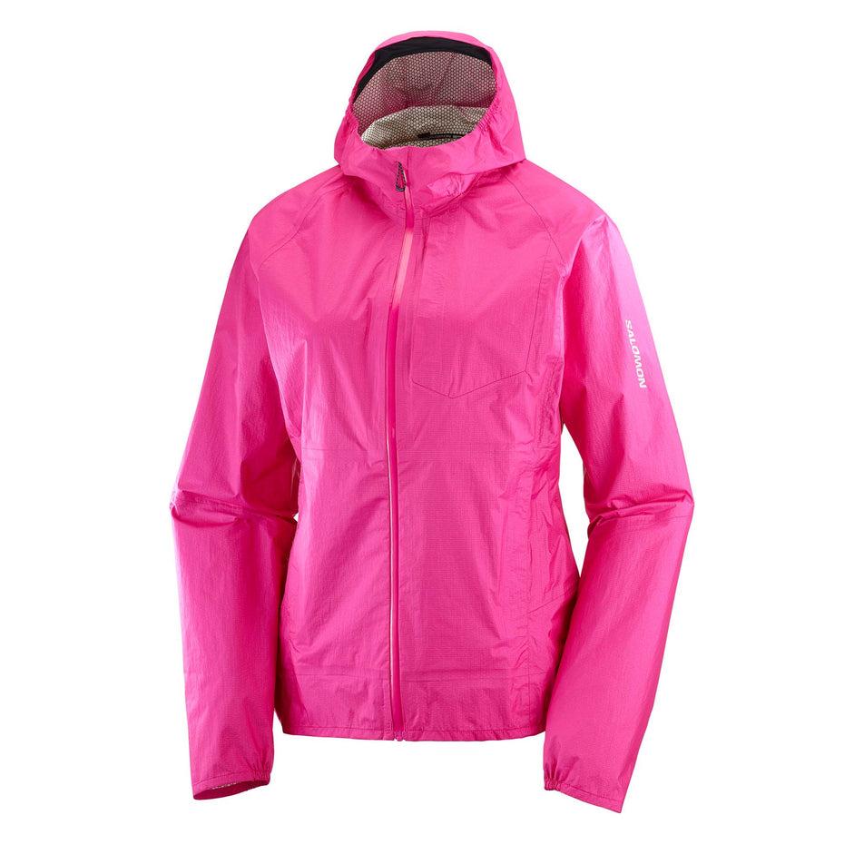 Front view of a Salomon Women's Bonatti Waterproof Jacket in the Beetroot Purple colourway (8157863674018)