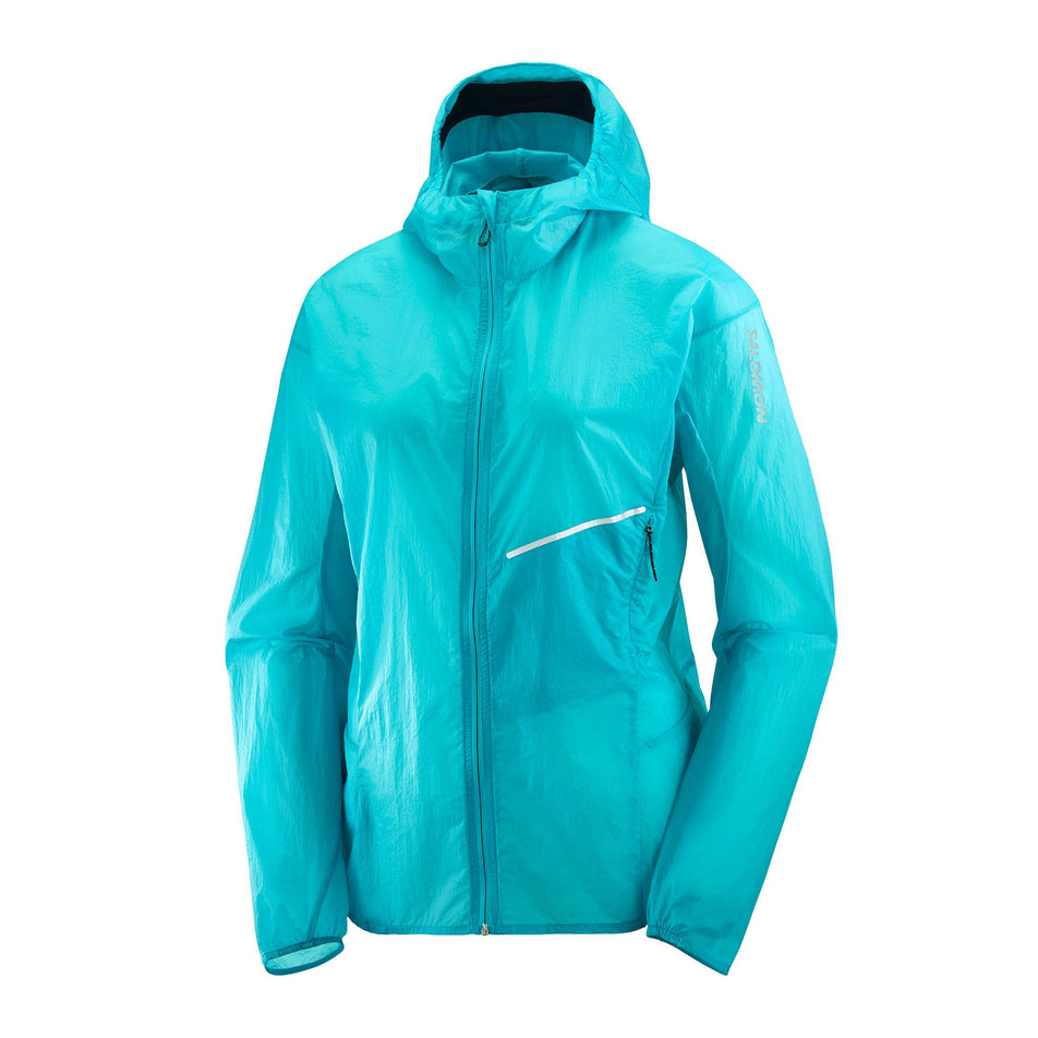 Front view of a Salomon Women's Sense Aero Wind Jacket in the Peacoat Blue colourway (8157861871778)