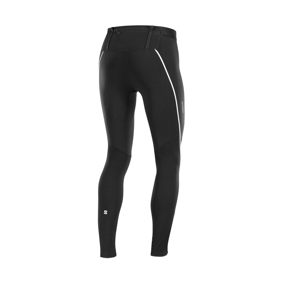 Back view of a pair of Salomon Men's Sense Aero Stow Tights in the Deep Black colourway. (8466531057826)
