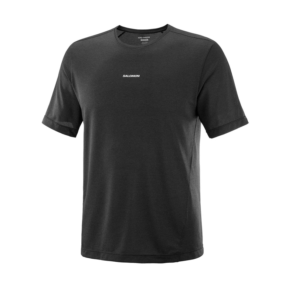 Front view of the Salomon Men's SHKout Core SS Tee in the Deep Black colourway.