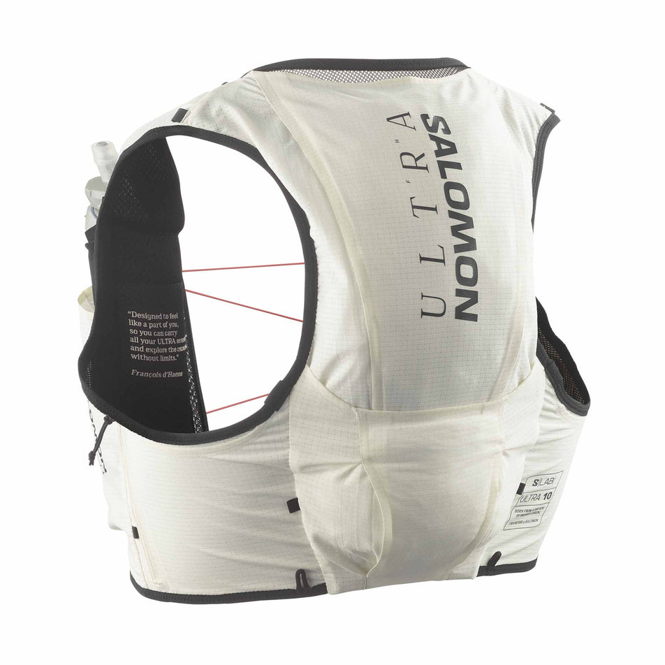 Back view of the Salomon Unisex S/LAB Ultra 10 Running Vest with flasks included in the Vanilla Ice/Black colourway. (8575903006882)