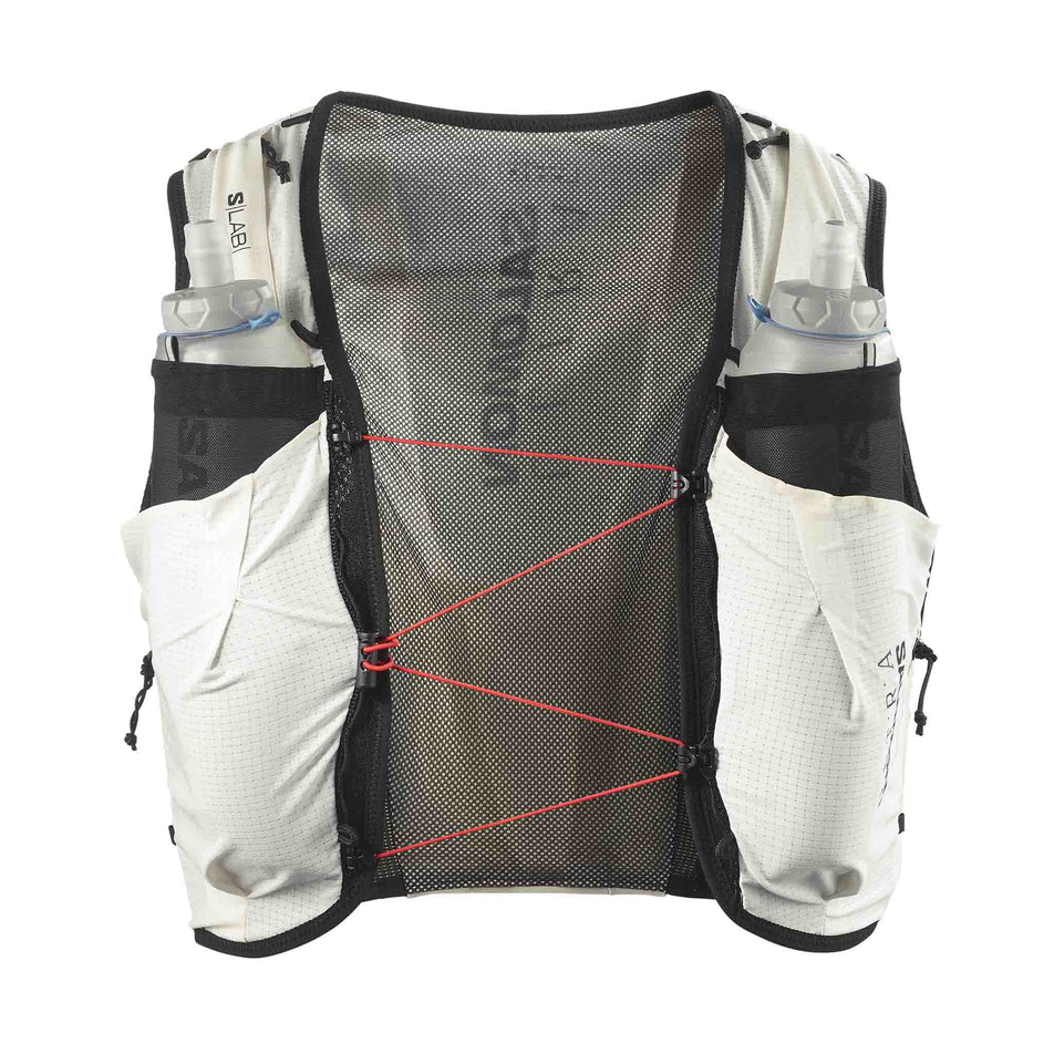 Front view of the Salomon Unisex S/LAB Ultra 10 Running Vest with flasks included in the Vanilla Ice/Black colourway. (8575903006882)