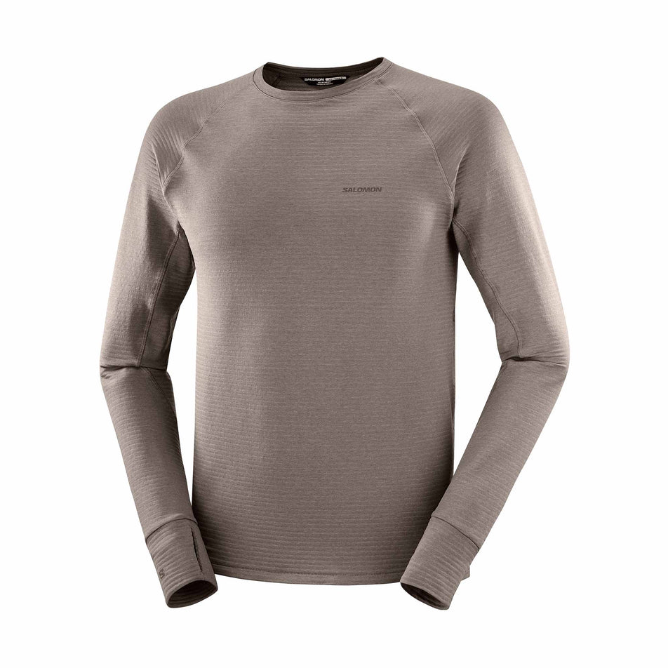 Front view of the Salomon Men's Essential Lightwarm Crewneck Pullover in the Iron colourway. (8736775143586)