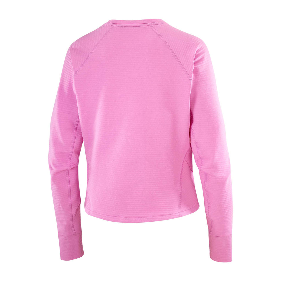 Back view of the Salomon Women's Essential Lightwarm Long-Sleeve Baselayer in the Cyclamen colourway. (8726946578594)