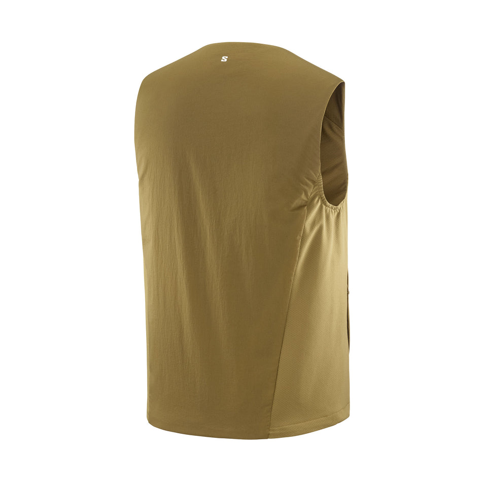 Back view of the Salomon Men's Mountain Flex Hybrid Running Vest in the Brilliant Olive colourway. (8781943111842)