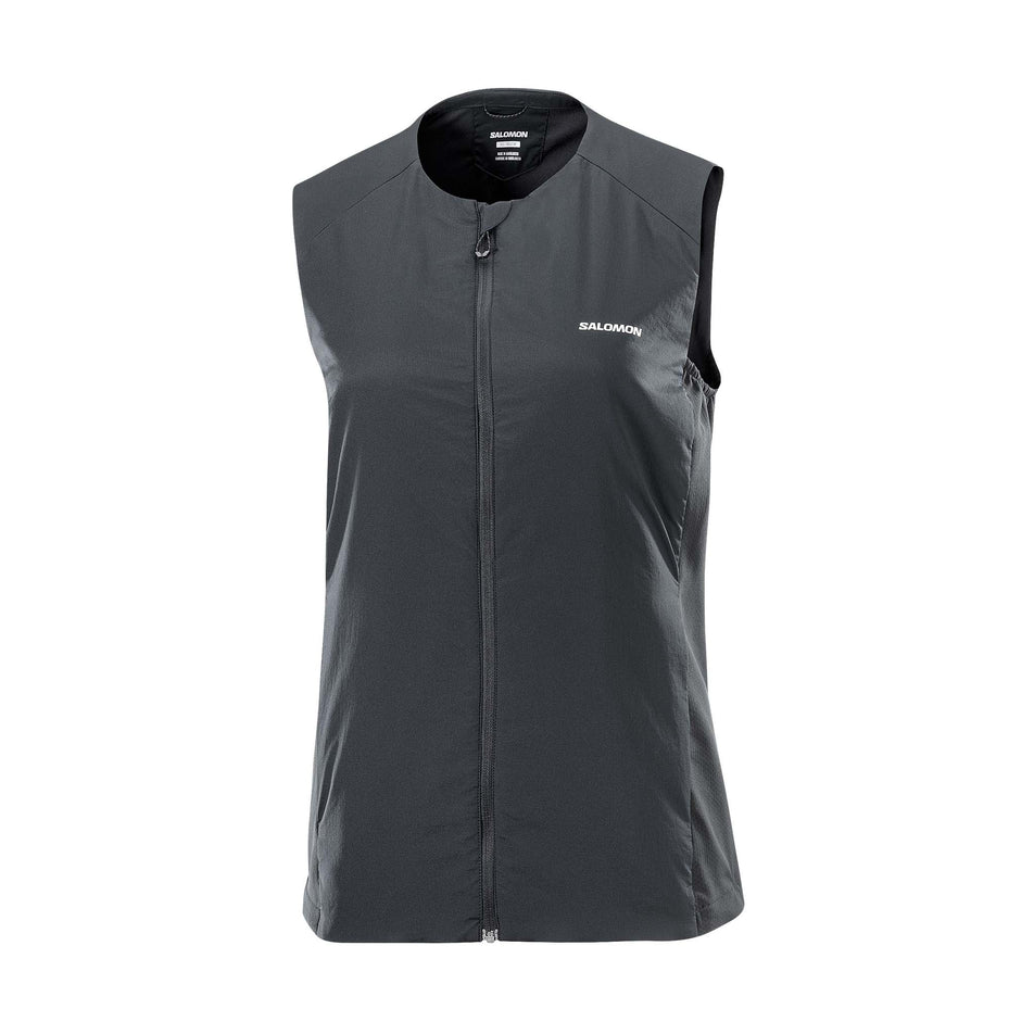 Front view of the Salomon Women's Mountain Flex Hybrid Running Vest in the Deep Black colourway. (8781884653730)