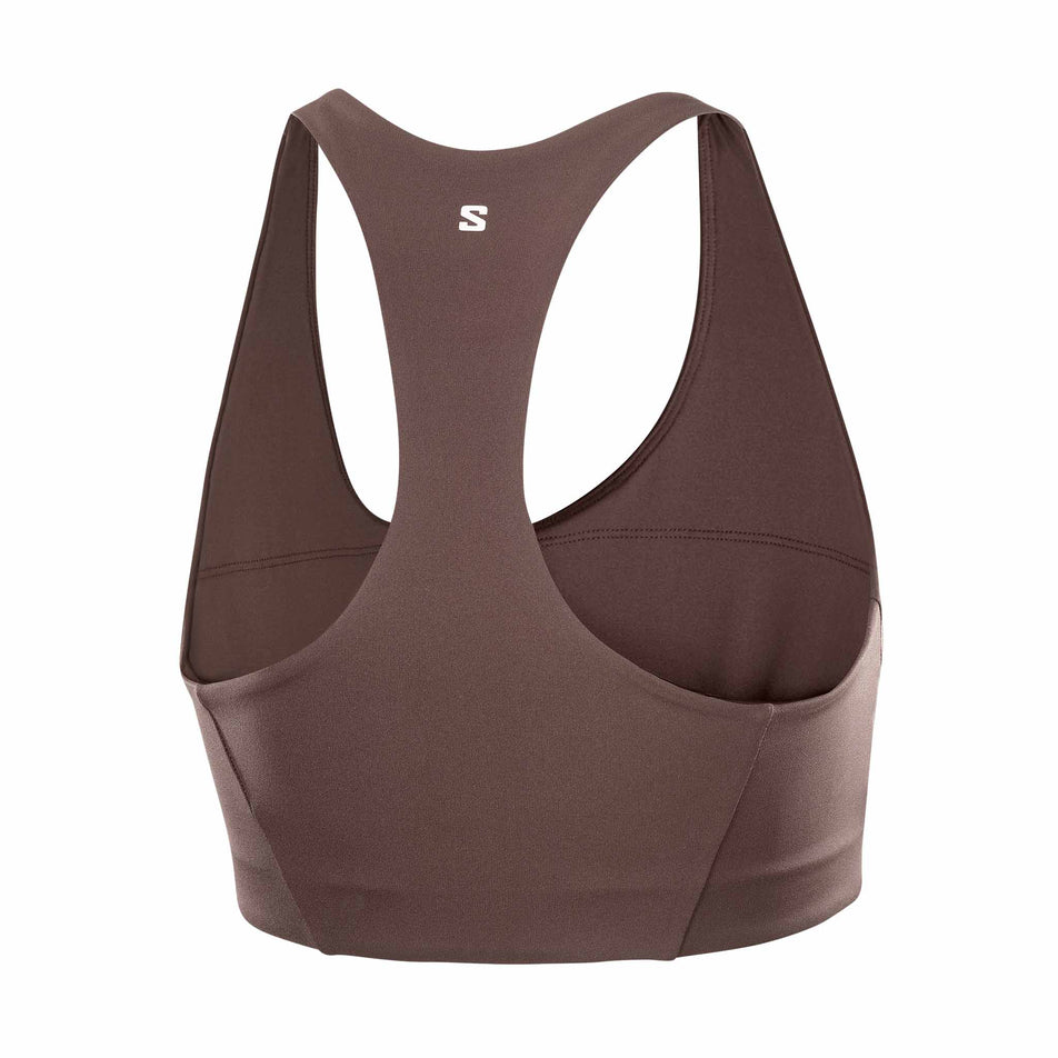 Back view of the Salomon Women's SHKout CORE Sports Bra in the Coffee Bean colourway. (8727006281890)