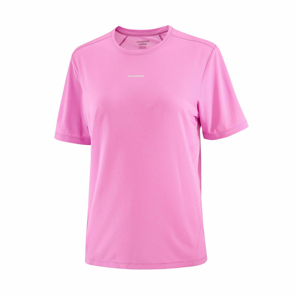 Front view of the Salomon Women's SHAKEout CORE Short Sleeve T-Shirt in the Cyclamen colourway. (8730445840546)