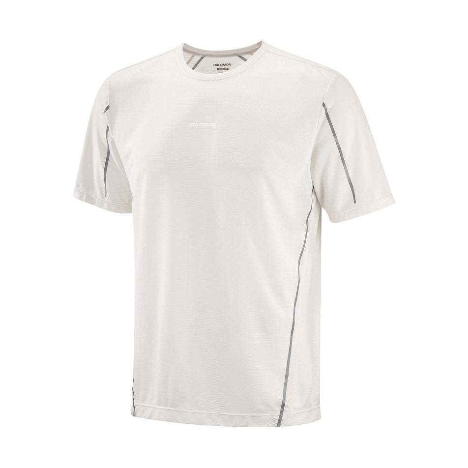 Front view of the Salomon Men's SHAKEout CORE Stellar Short-Sleeve T-Shirt in the Whisper White colourway. (8736832192674)
