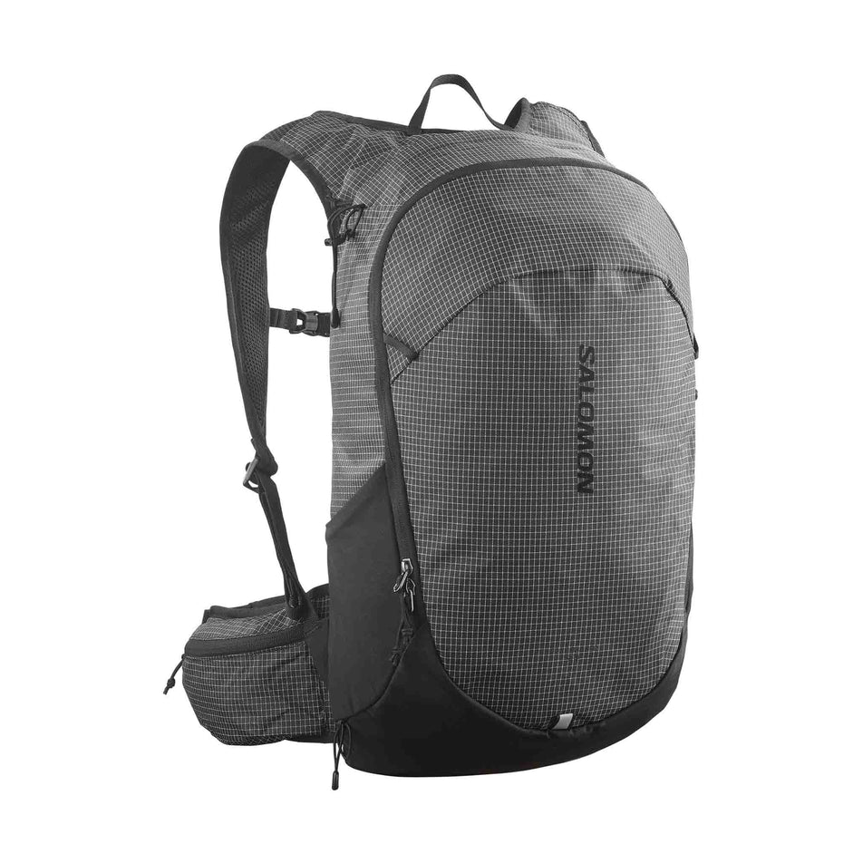 Back view of the Salomon Unisex Trailblazer 20 Commuter Bag in the Black/White colourway. (8737342095522)