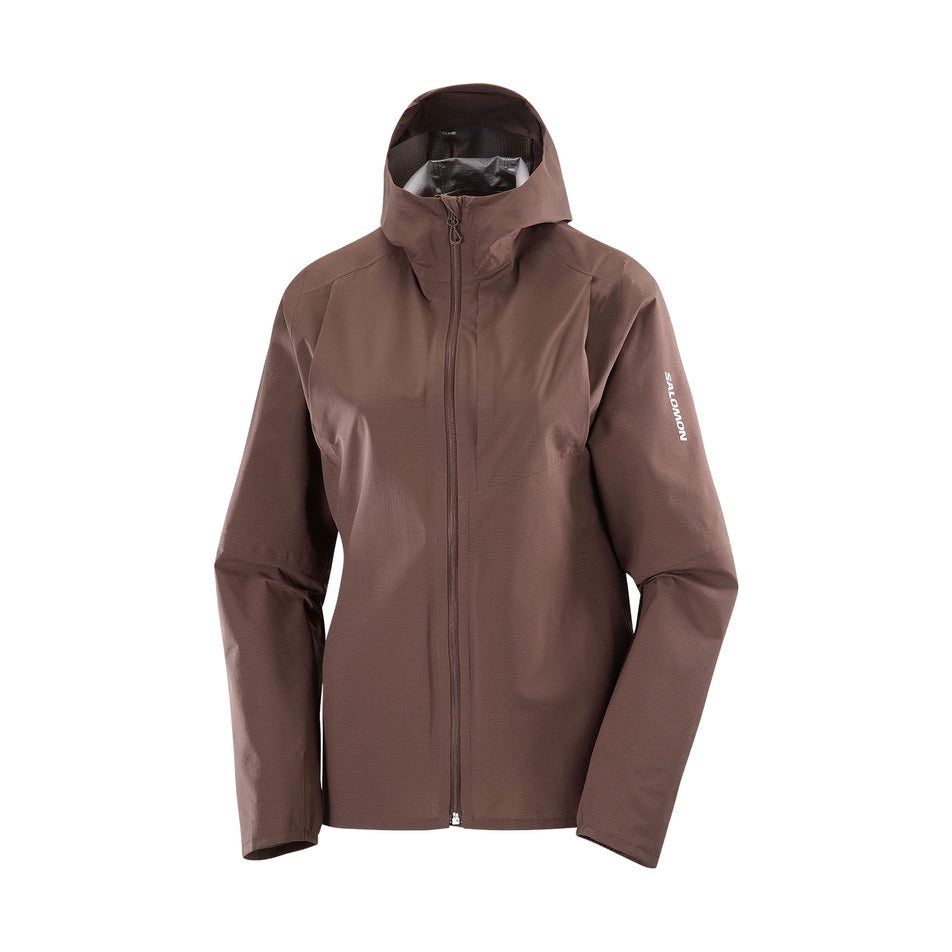 Front view of the Salomon Women's Bonatti Trail Shell Jacket in the Coffee Bean colourway. (8726944186530)