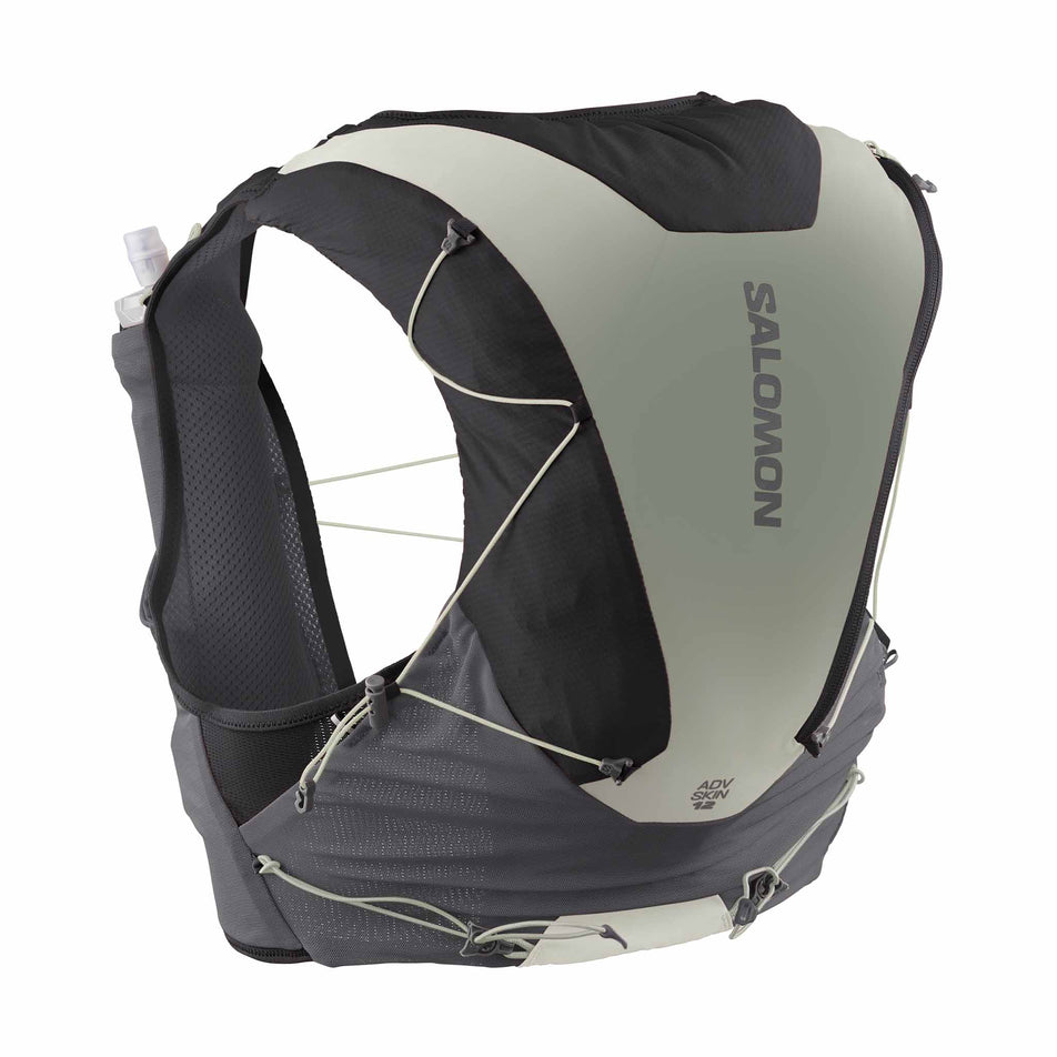 Back view of the Salomon Unisex ADV Skin 12 Gradient Running Vest with flasks included in the Phantom/Castlerock/Icicle colourway. (8737327317154)