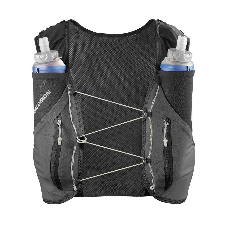 Front view of the Salomon Unisex ADV Skin 12 Gradient Running Vest with flasks included in the Phantom/Castlerock/Icicle colourway. (8737327317154)