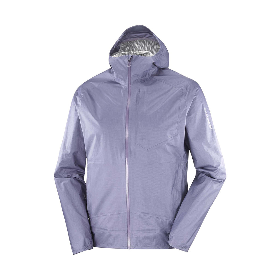 Front view of the Salomon Men's Bonatti Waterproof Shell Jacket in the Blue Granite colourway. (8577967095970)