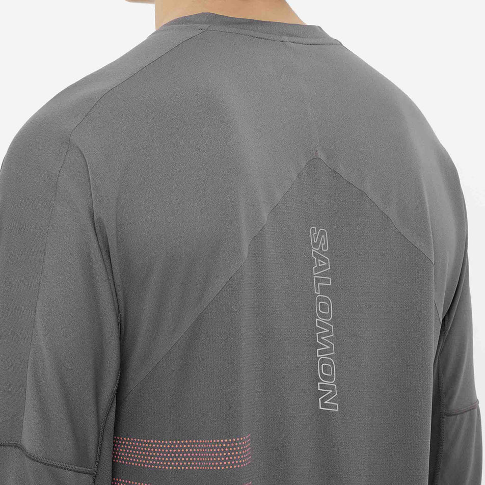 The back of the Salomon Men's Sense Aero Graphic Long Sleeve T-Shirt in the Castlerock/Neon Flame colourway. (8577952907426)