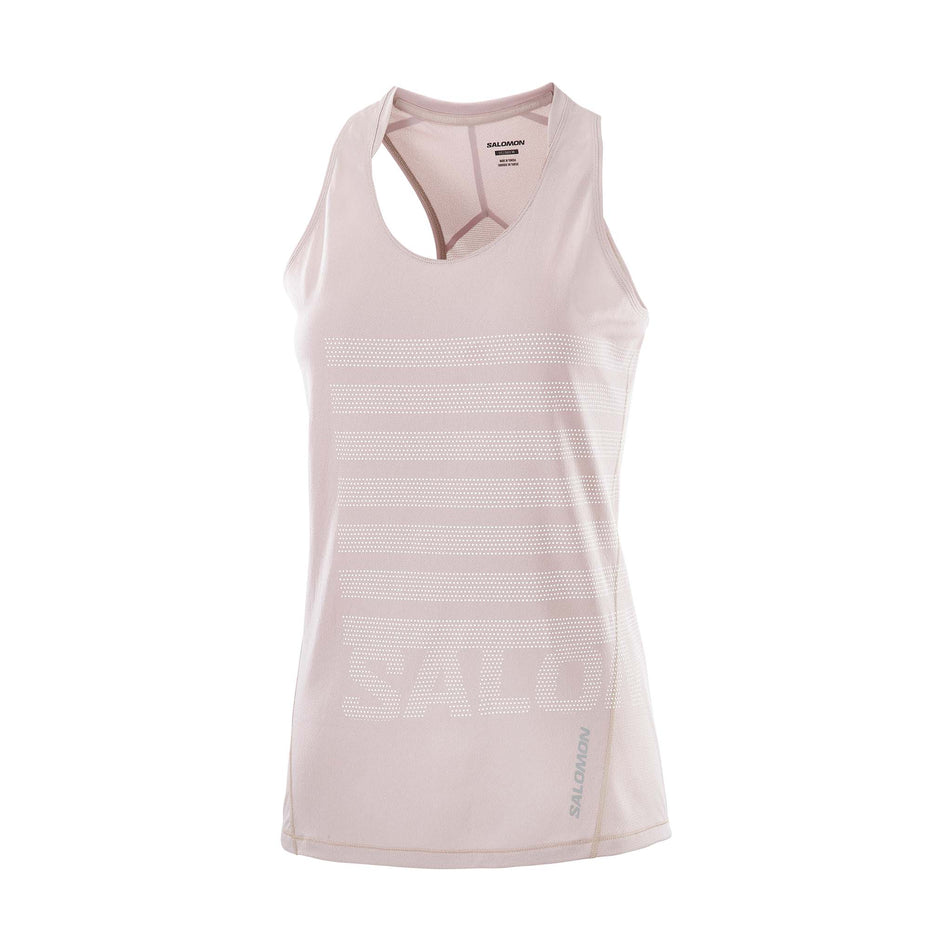 Front view of the Salomon Women's Sense Aero Graphic Tank in the Etherea/White colourway. (8577406009506)
