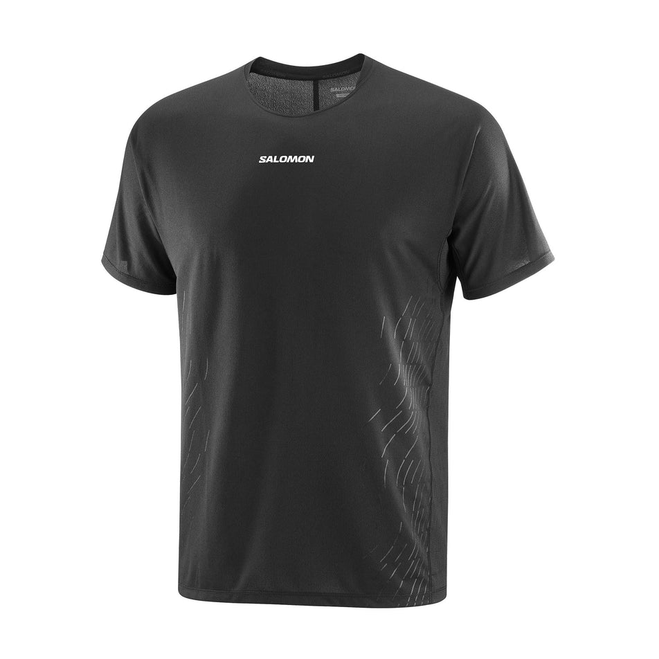 Front view of the Salomon Men's Sense Aero Graphic Short Sleeve T-Shirt in the Deep Black/Black Beauty colourway. (8736789692578)