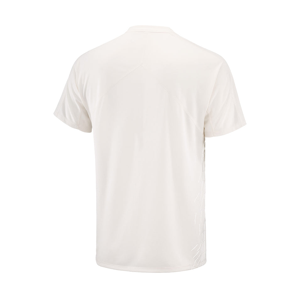 Back view of the Salomon Men's Sense Aero Graphic Short Sleeve T-Shirt in the Whisper White/White colourway. (8736777601186)