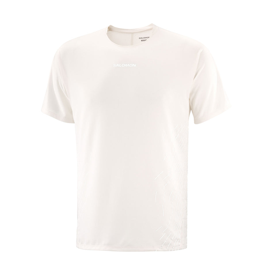 Front view of the Salomon Men's Sense Aero Graphic Short Sleeve T-Shirt in the Whisper White/White colourway. (8736777601186)