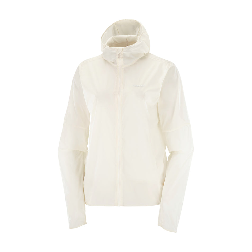 Front view of the Salomon Women's Sense Aero Wind Jacket in the Whisper White colourway.