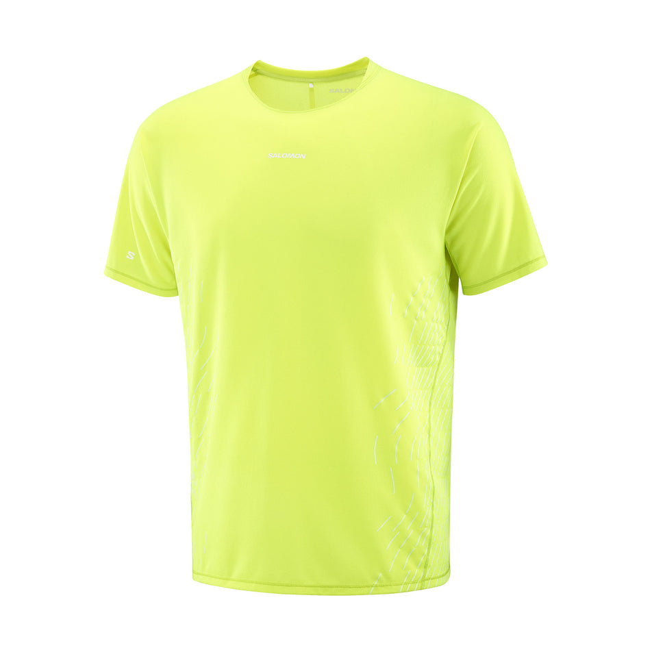Front view of the Salomon Men's Sense Aero SS Tee GFX in the Acid Lime/Butterfly colourway.
