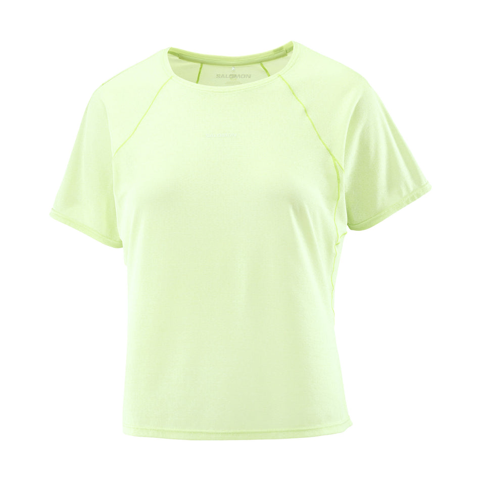 Front view of the Salomon Women's SHKout Air Cropped Short-Sleeve T-Shirt in the Butterfly colourway.