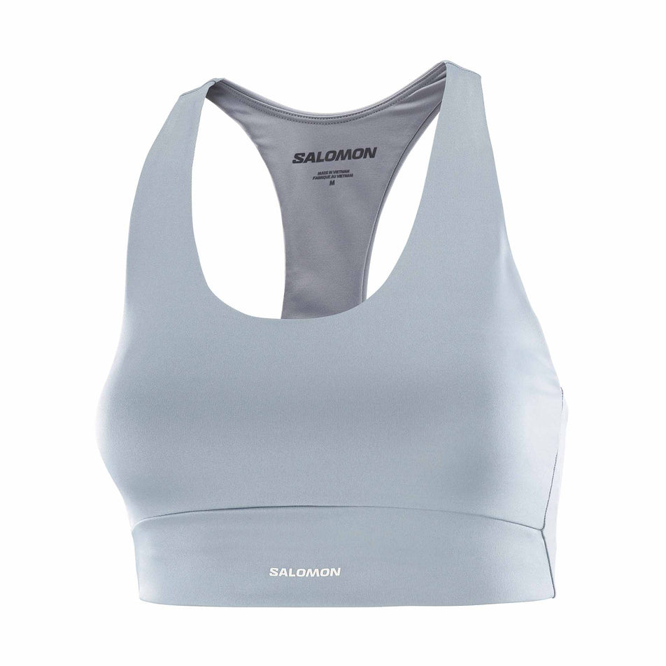 Front view of the Salomon Women's SHKout CORE Sports Bra in the Trade Winds colourway.