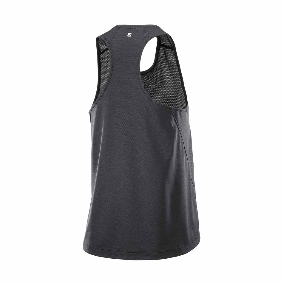 Front view of the Salomon Women's SHKout Core Tank GFX in the Deep Black colourway.