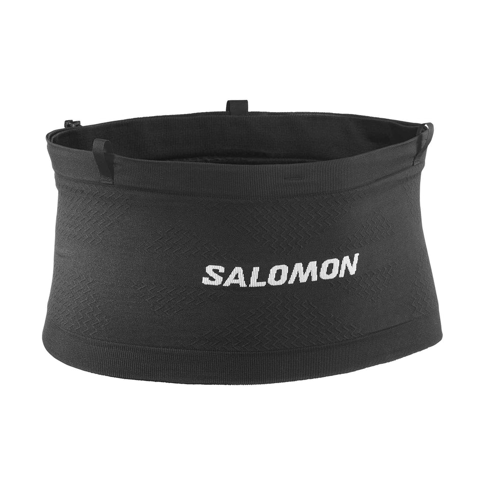 Front view of the Salomon Unisex ADV Skin Seamless Belt in the Black/White colourway.