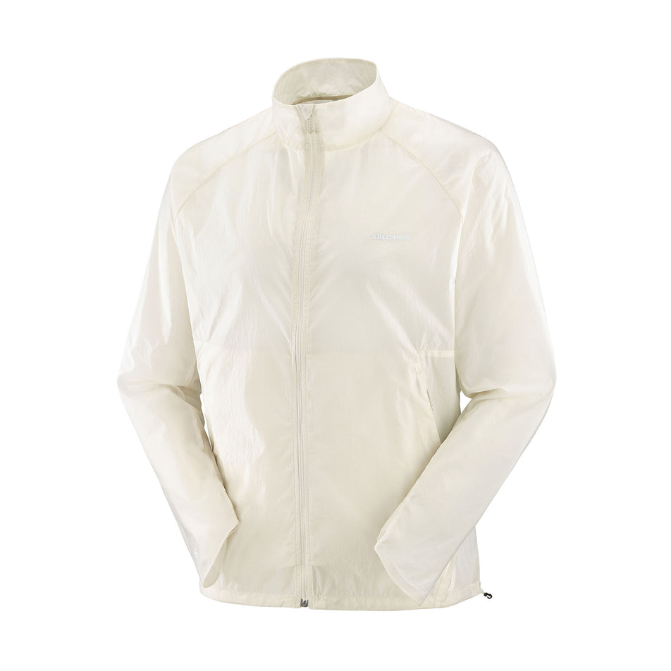 Front view of the Salomon Men's SHKout Fly Jacket in the Whisper White colourway.