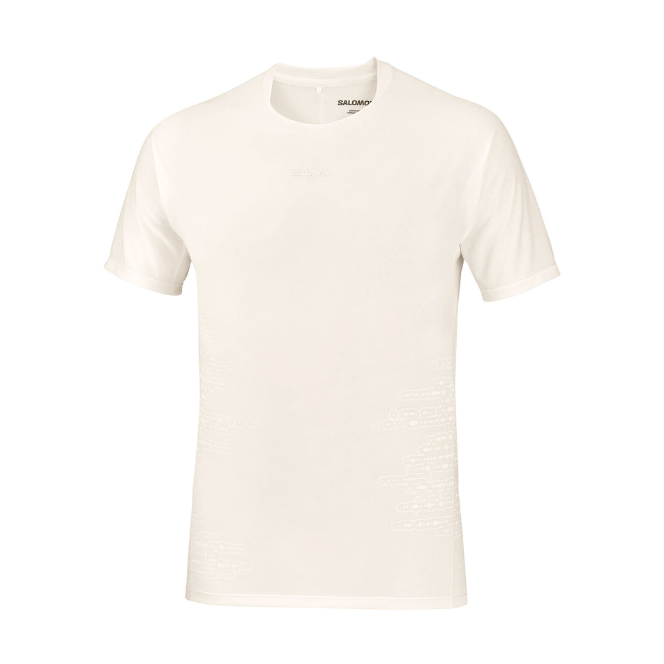 Front view of the Salomon Men's Sense Aero SS Tee GFX in the Whisper White/Raind Day/Bright White colourway.